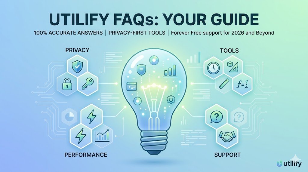 Utilify FAQs Master Guide visual displaying a collection of clear, glowing modules representing 100% accurate support for digital utilities.